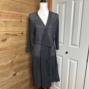 Eileen Fisher Belted Cardigan Sweater Gray Linen Long Sleeve Size Medium